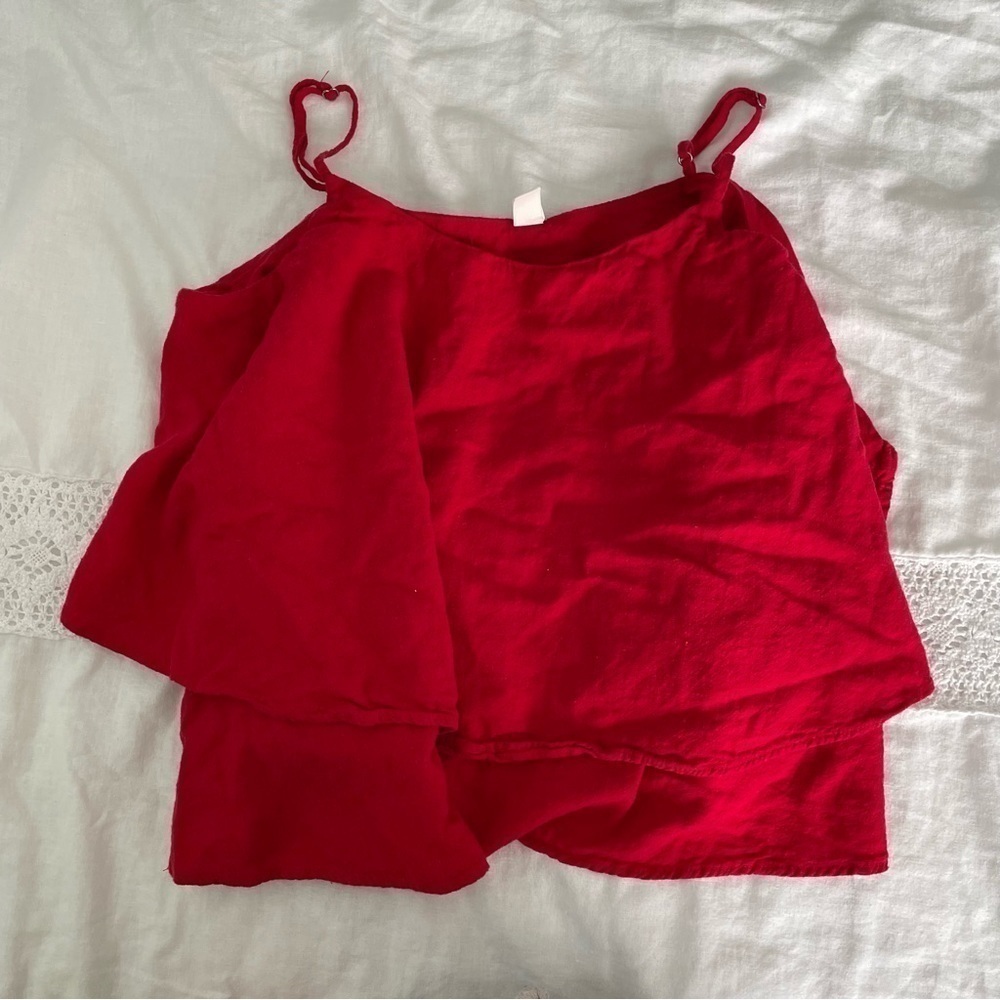 BP SMALL Tiered Linen Blend Camisole red top summer - Picture 2 of 5